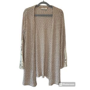 Cato Lace Knit Cardigan Open Maxi Sweater Beige Size Small Long Sleeve